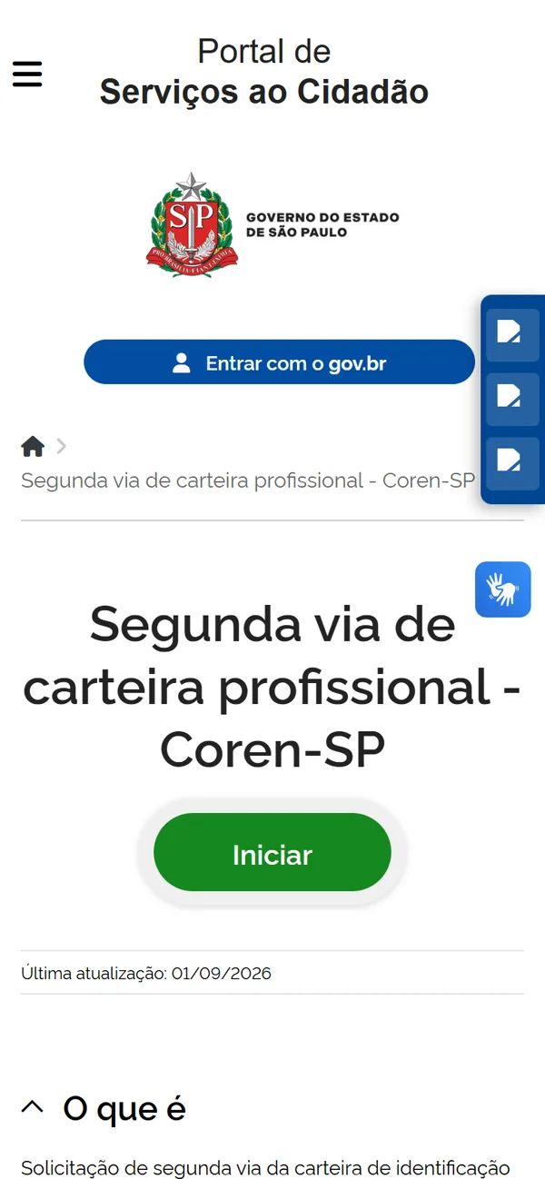 Página de um serviço no celular